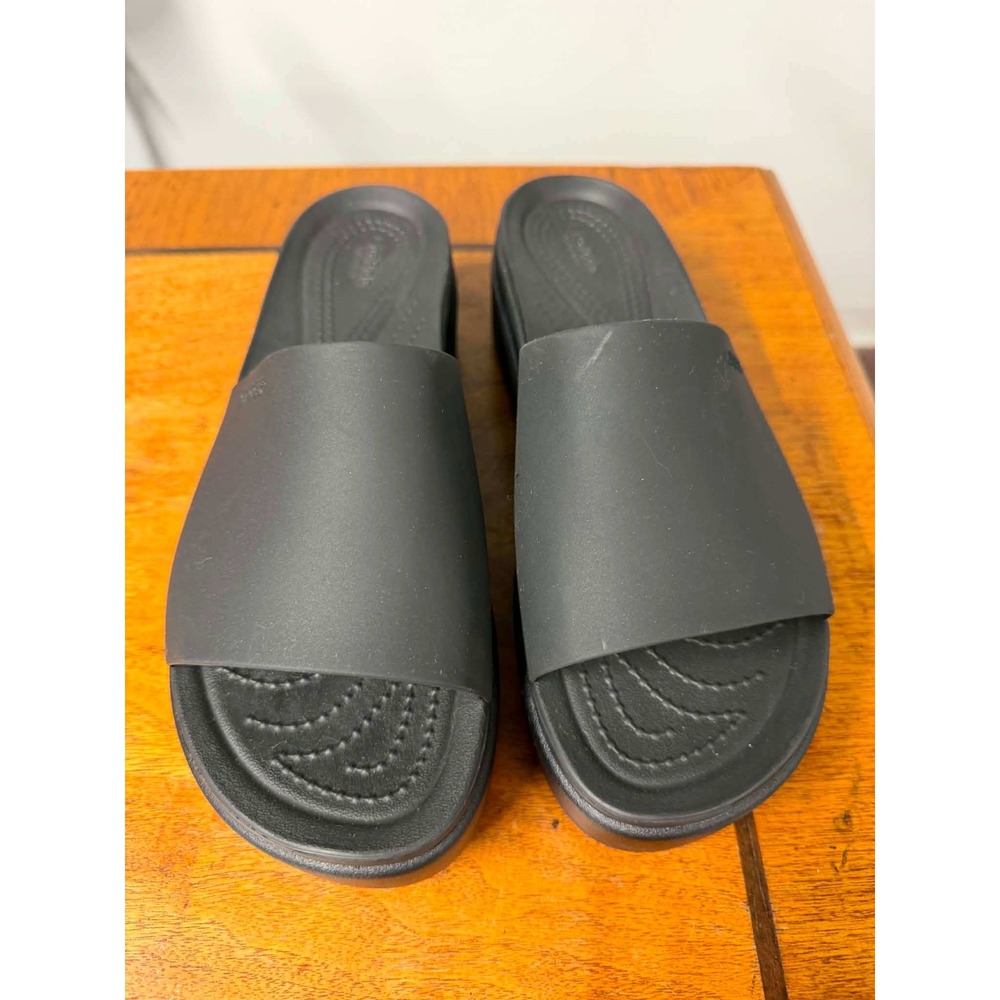 Crocs Womens 8 Black Brooklyn Low Wedge Slide Sandals Platform LiteRide Comfort